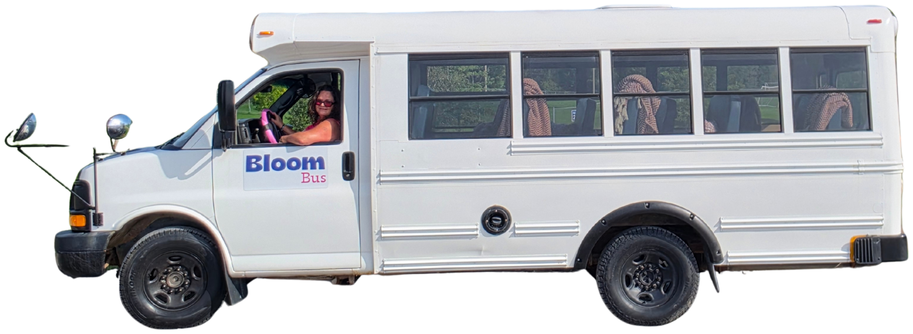 Kerri driving the Bloom Bus